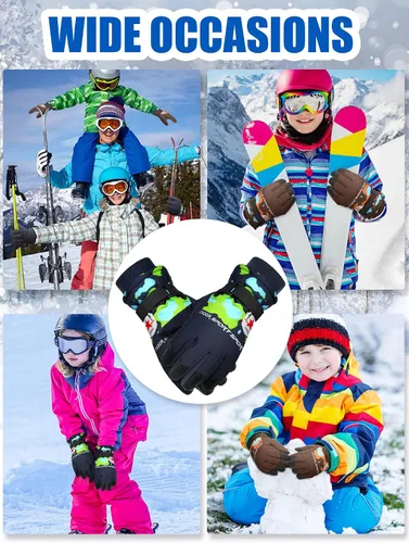 Vista 6 de 2 pares de guantes de invierno para niños, guantes de esquí impermeables para niños y niñas, guantes de nieve, accesorio cálido para esquí, patinaje