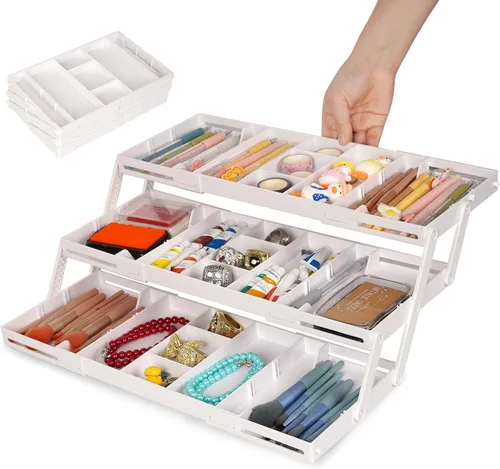 Vista 9 de Organizador de Cajones de 3 Niveles - Organizadores de Cajones Expandibles para Artículos Diversos, Organizador Inteligente de Suministros