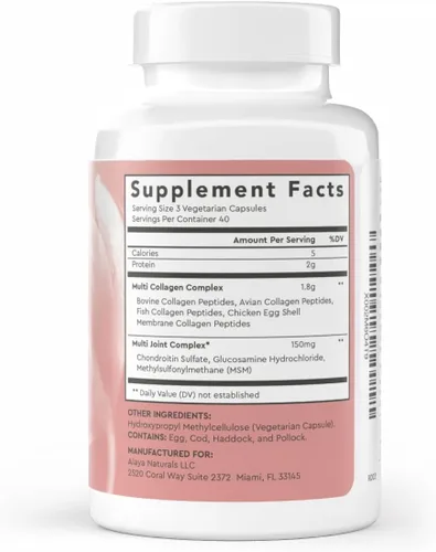 Vista 2 de Alaya Naturals Cápsulas de proteína de péptidos de colágeno múltiple hidrolizados - Suplemento de colágeno bovino, pollo, marino alimentado