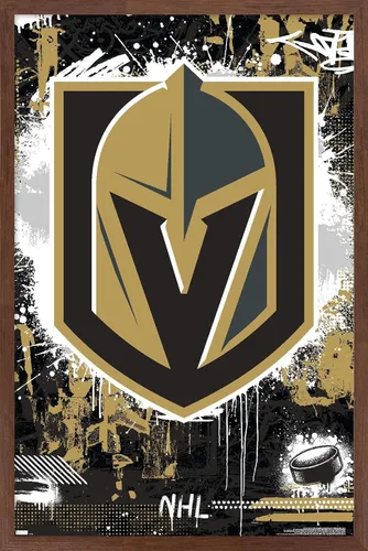 Vista 10 de Trends International NHL Vegas Golden Knights - Póster de pared con logotipo Maximalist 23 Versión enmarcada Barnwood
