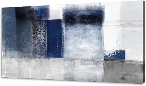 Vista 8 de HUADAOART Arte para pared, pintura abstracta, arte moderno, fondo dorado y azul, impresiones en lienzo para sala de estar, dormitorio, obras de arte