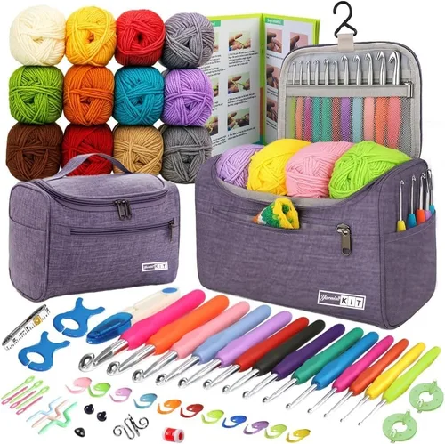 Vista 9 de Juegos de ganchillo Yarniss con hilo, 1120 yardas de carretes de hilo de ganchillo suave, 10 tamaños de ganchos de ganchillo ergonómicos con bolsa