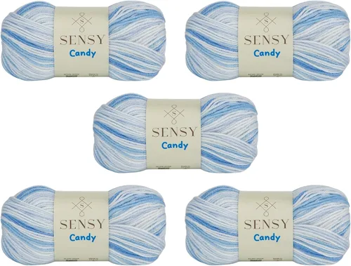 Vista 34 de Sensy Candy Yarn - Hilo de 5 madejas, 3.5 onzas, 251 yardas, multicolor para ganchillo y tejido, calibre ligero 3