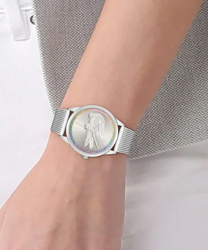 Vista 4 de Lacoste Reloj de cuarzo Ladycroc para mujer, plateado