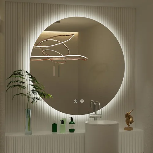 Vista 7 de Espejo de baño LED redondo de 32 pulgadas con luz, 3 temperaturas de color (3000 K/4500 K/6000 K), antiniebla, retroiluminación regulable, espejo