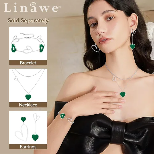 Vista 2 de Linawe Gargantilla de cadena con dije de corazón de doble capa, collar apilado para mujer, oro rosa de 14 quilates, tono plateado, disfraz de amor