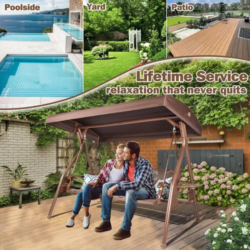 Vista 6 de ZZW Columpio de Patio para 3 Personas Columpio Exterior para Adultos con Toldo Ajustable y Portavasos Mejorados Tela Textilene Silla Columpio
