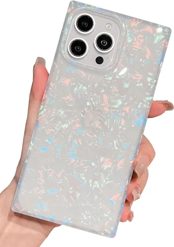 Vista 7 de Elegante Funda con Concha de Madre Perla para Niña Compatible con iPhone 14 de 6.1 Pulgadas, Funda Rectángulo con Borde, Elegante y delgada