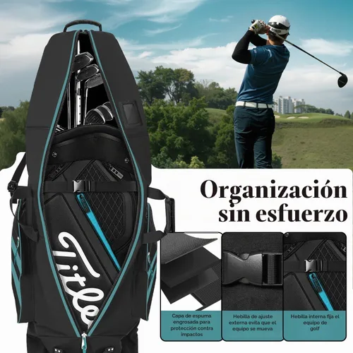 Vista 5 de Bolsa de viaje de golf con ruedas, al aire libre resistente 900D poliéster impermeable bolsas de golf de viaje, bolsas de viaje de golf