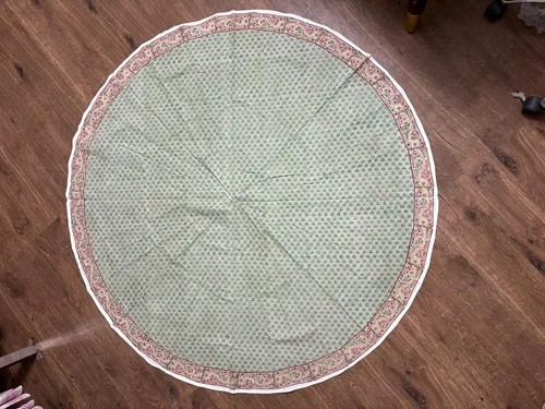 Vista 121 de Ridhi Mantel redondo estampado a mano color rosa flamenco 110 pulgadas 100%
