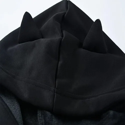 Vista 5 de Sudadera con capucha con orejas de gato para mujer, manga larga, hombros descubiertos, bonita sudadera con capucha