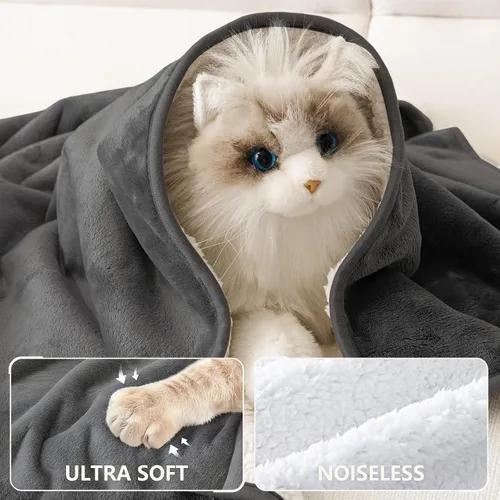 Vista 4 de Smiry Manta de cama impermeable para perro, manta a prueba de fugas para cama y sofá, reversible, de forro polar sherpa, funda protectora de muebles