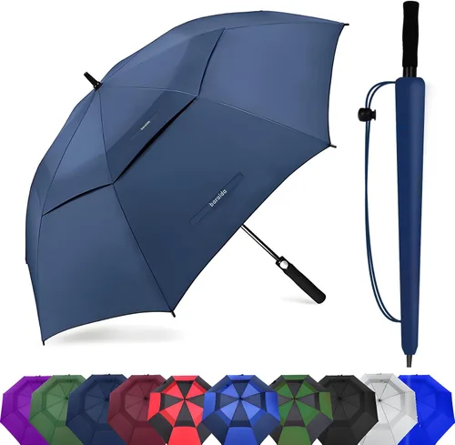 Vista 17 de Paraguas de golf extragrande de 62, 68 y 72 pulgadas, con doble dosel ventilado, resistente al viento, impermeable, de apertura automática