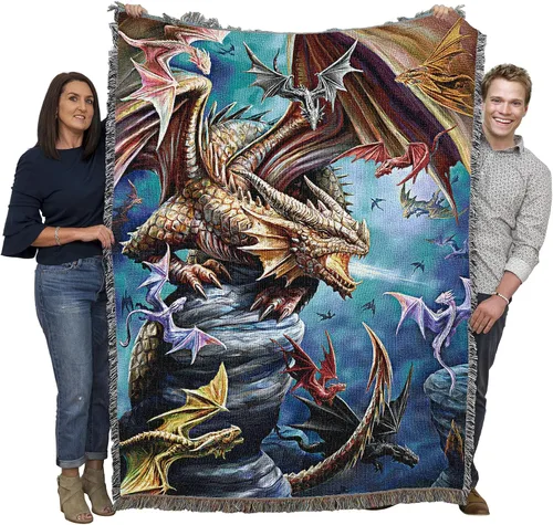 Vista 29 de Pure Country Weavers Anne Stokes - Manta de belleza de dragón de la colección Age of Dragons – Manta de fantasía para regalo tejida de algodón