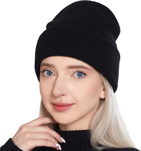 Vista 5 de Muryobao Gorro de punto para mujer gorro de invierno suave y cálido con puños de calavera