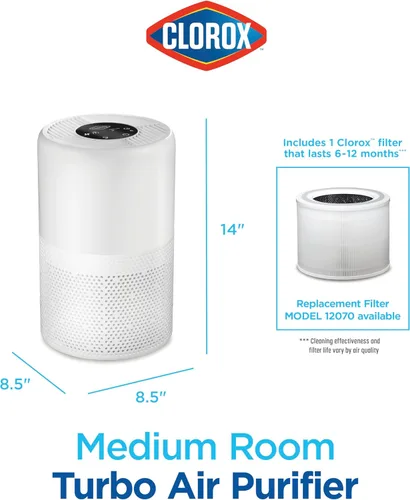 Vista 8 de Clorox Turbo purificadores de aire para el hogar, filtro HEPA verdadero, limpia rápidamente habitaciones medianas de hasta 1,000 pies cuadrados
