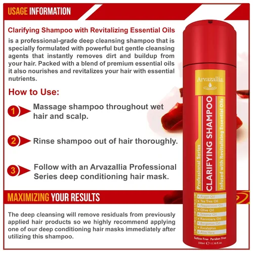 Vista 9 de Arvazallia Champú clarificante con aceites esenciales revitalizantes, limpiador antirresiduos de grado profesional infundido con argán, árbol de té