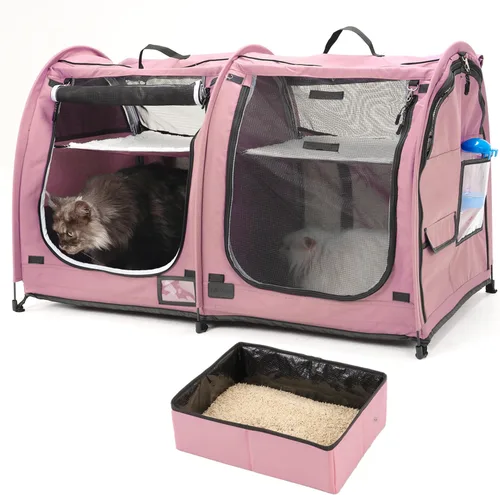 Vista 16 de Mispace - Jaula portátil de doble compartimiento para exposición, para gatos, cómoda jaula de viaje para perros con bolsa de transporte, 2