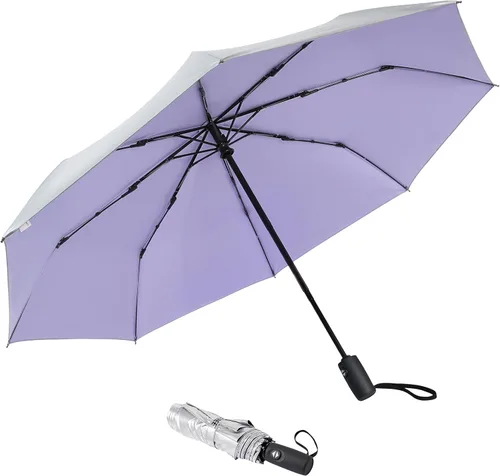 Vista 17 de G4Free Paraguas de viaje con protección UV UPF 50+ de 42/46 pulgadas con Negro/Plateado