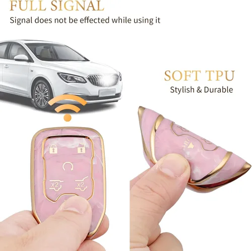 Vista 5 de OFFCURVE Funda para llavero de coche compatible con Ford E-Keychain, Dorado Rosa, Moderno