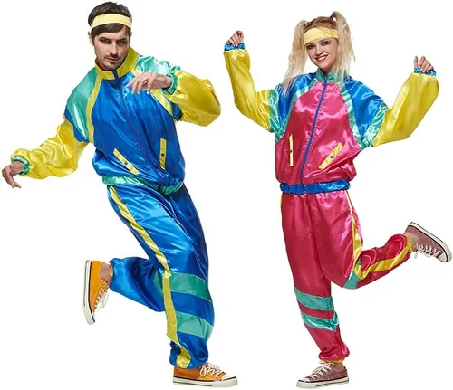 Vista 5 de EraSpooky Disfraz retro de los años 80 para hombre, traje de concha, traje de fiesta