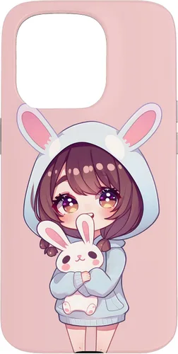 Vista 14 de Anime Girl With Bunny Kawaii Easter Japanese Otaku Girl Case for iPhone 16