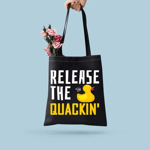 Vista 2 de BDPWSS Bolsa de goma para amantes del pato, regalo para amantes del pato, bolso de patos amarillos para el dueño del pato, regalo de mamá de pato