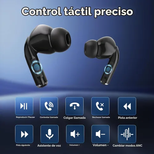 Vista 9 de Auriculares inalámbricos, auriculares Bluetooth 5.3 con reducción de ruido ENC/ANC, pantalla de alimentación LED, control táctil, IPX4 impermeable