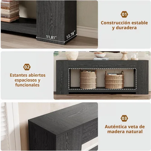 Vista 5 de Epecoya Mesa consola extra larga para entrada, color negro, mesa de entrada de 86 pulgadas con estantes de almacenamiento, mesa moderna de 2 niveles