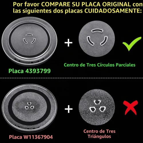 Vista 3 de Placa giratoria de 12 pulgadas de repuesto para microondas Whirlpool Kenmore Maytag Amana Estate, 4393799, bandeja de cocina de vidrio con centro