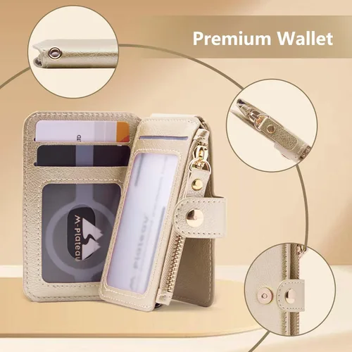 Vista 73 de Cartera con llavero, tarjetero con bloqueo RFID de piel, funda para tarjetas de crédito con cremallera para mujer