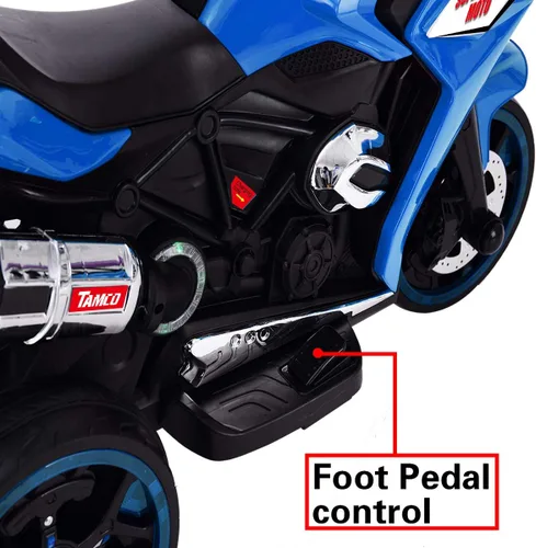 Vista 4 de TAMCO Ride on motocicleta para niños, 3 ruedas centelleantes eléctrico paseo en juguete, 12 V niños motocicleta (azul)