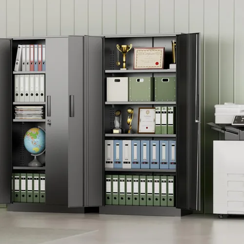 Vista 2 de INTERGREAT Armario de almacenamiento de metal con cerradura, gabinete de almacenamiento de metal con cerradura de 72 pulgadas de alto con puertas