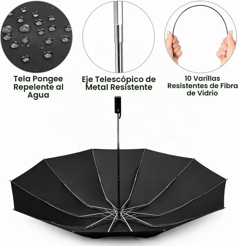 Vista 8 de G4Free Paraguas de viaje portátil inverso grande de 54 pulgadas resistente Negro