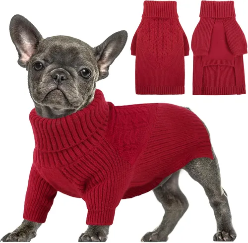 Vista 17 de Queenmore Suéter de invierno para cachorros – Suéter cálido de invierno para perros medianos y medianos, manga larga, cuello alto, azul, XS