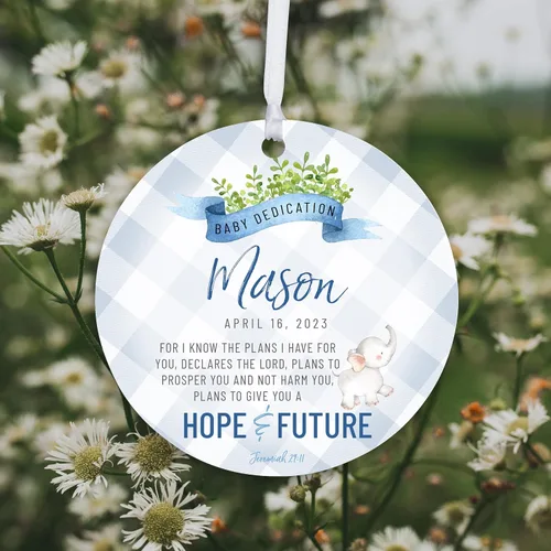 Vista 4 de LifeSong Milestones Ideas de adornos colgantes redondos personalizados para dedicación para bebés, para celebrar los preciosos momentos de la vida