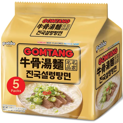 Vista 5 de Paquete de comida coreana: Paldo Gomtang (5 paquetes) y carbonara picante Bulramen (5 paquetes)