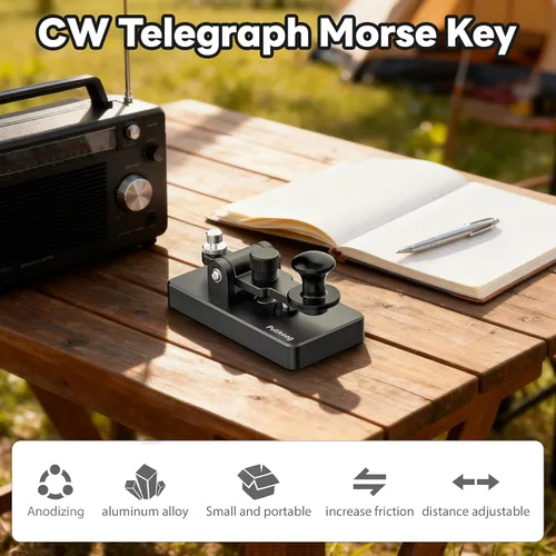Vista 5 de Putikeeg Clásico Morse Mini Código Clave Morse Código Paleta Llave Aleación de Aluminio Mini-Key Morse CW Llave Portátil Morse Práctica Clave Negro