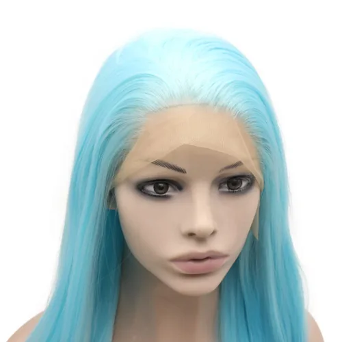 Vista 5 de mxangel largas Straight Azul Claro Sintético Lace Frente Peluca resistente al calor