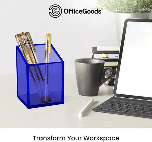 Vista 5 de OfficeGoods Portalápices y bolígrafos acrílicos - Diseño moderno trapezoidal - Hermoso organizador de escritorio para el hogar u oficina - Base