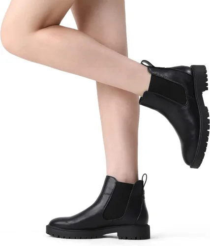 Vista 5 de DREAM PAIRS Botines de Tobillo Chelsea de Tacón Bajo para Mujer Zapatos Botines de Moda Tipo Slip-On Elásticos de Otoño