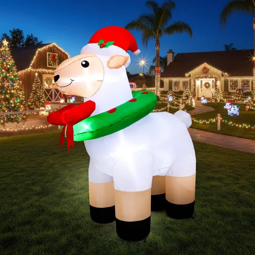 Vista 10 de Shappy - Decoración inflable gigante de Navidad de 1.49 m con tortuga con gorro de Papá Noel, decoración inflable con luces LED de Navidad