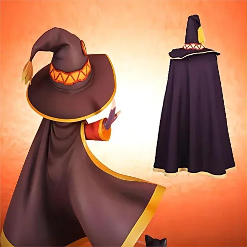 Vista 5 de IOPBOT Disfraz de anime KonoSuba Megumin Uniforme Cosplay Unisex Miko Disfraz de bruja para niña