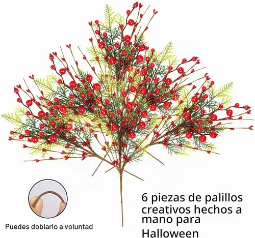 Vista 6 de LLZLL Christmas Tree Decorations 6 Pack Christmas Floral Picks17 inch Red Berry Picks with Holly Berries for Xmas Winter Holiday Home DIY Ornaments