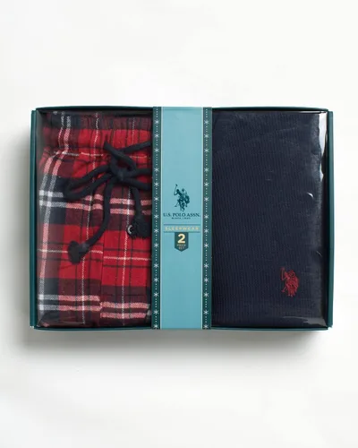 Vista 2 de U.S. Polo Assn. Conjunto de pijama térmico para hombre, camiseta de punto gofre y pantalones largos de John, caja de regalo