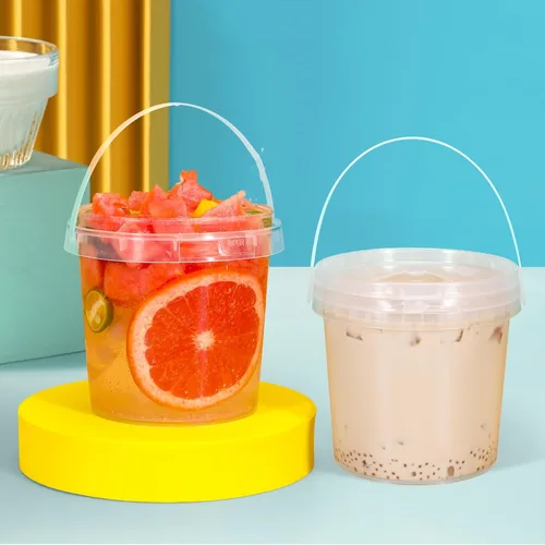 Vista 6 de Paquete de 24 cubos de helado con tapas y asas, cubo de plástico transparente para ron de 25 onzas/33 onzas, recipientes de bebidas de cóctel, cubo