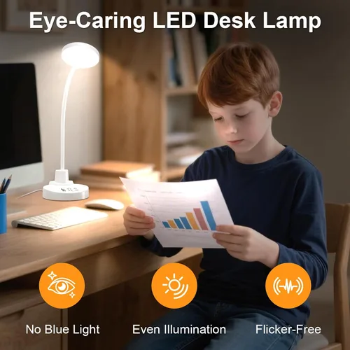 Vista 3 de Lámpara de escritorio LED de 15 W con puertos de carga USB, [botón y control remoto] Lámpara de mesa regulable con 3 modos de color, 5 niveles