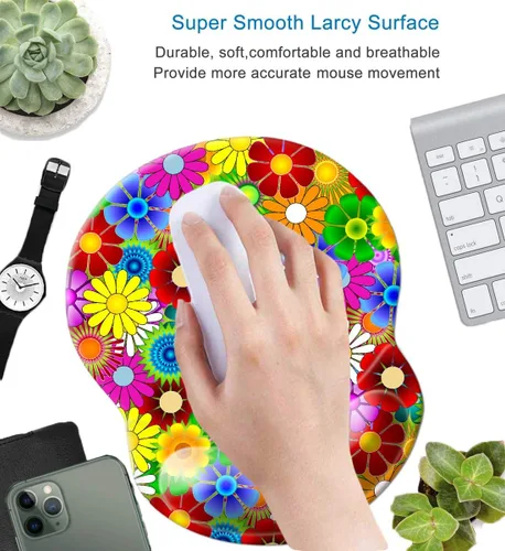 Vista 3 de Alfombrilla para mouse con soporte de muñeca, alfombrilla antideslizante para mouse para oficina, computadora, laptop y Mac, duradera, cómoda