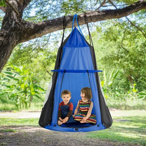 Vista 5 de Costzon Juego de silla colgante desmontable para niños 2 en 1 con tienda de campaña, asiento de columpio tipo nido para niños y niñas, columpio