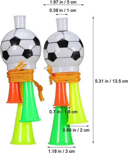 Vista 4 de BESPORTBLE 10 bocinas de estadio Vuvuzela, mini sonoras de plástico con cordón, trompetas de pelota de fútbol para juegos de fútbol, eventos
